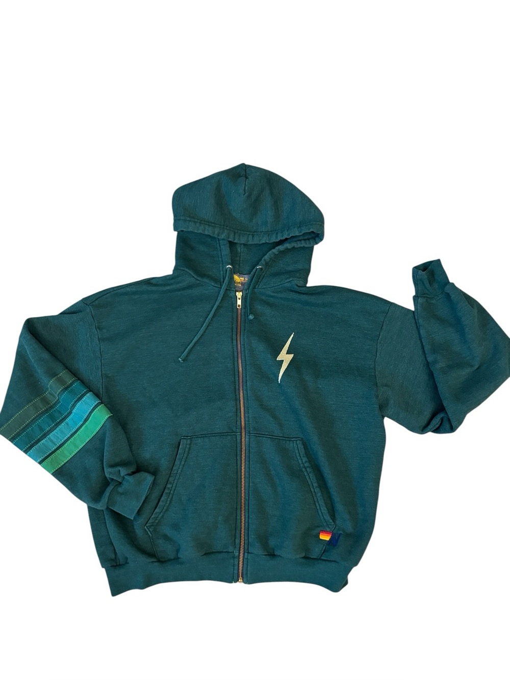 Aviator Nation Forest Green Bolt Classic Full Zip Hoodie Size Small
